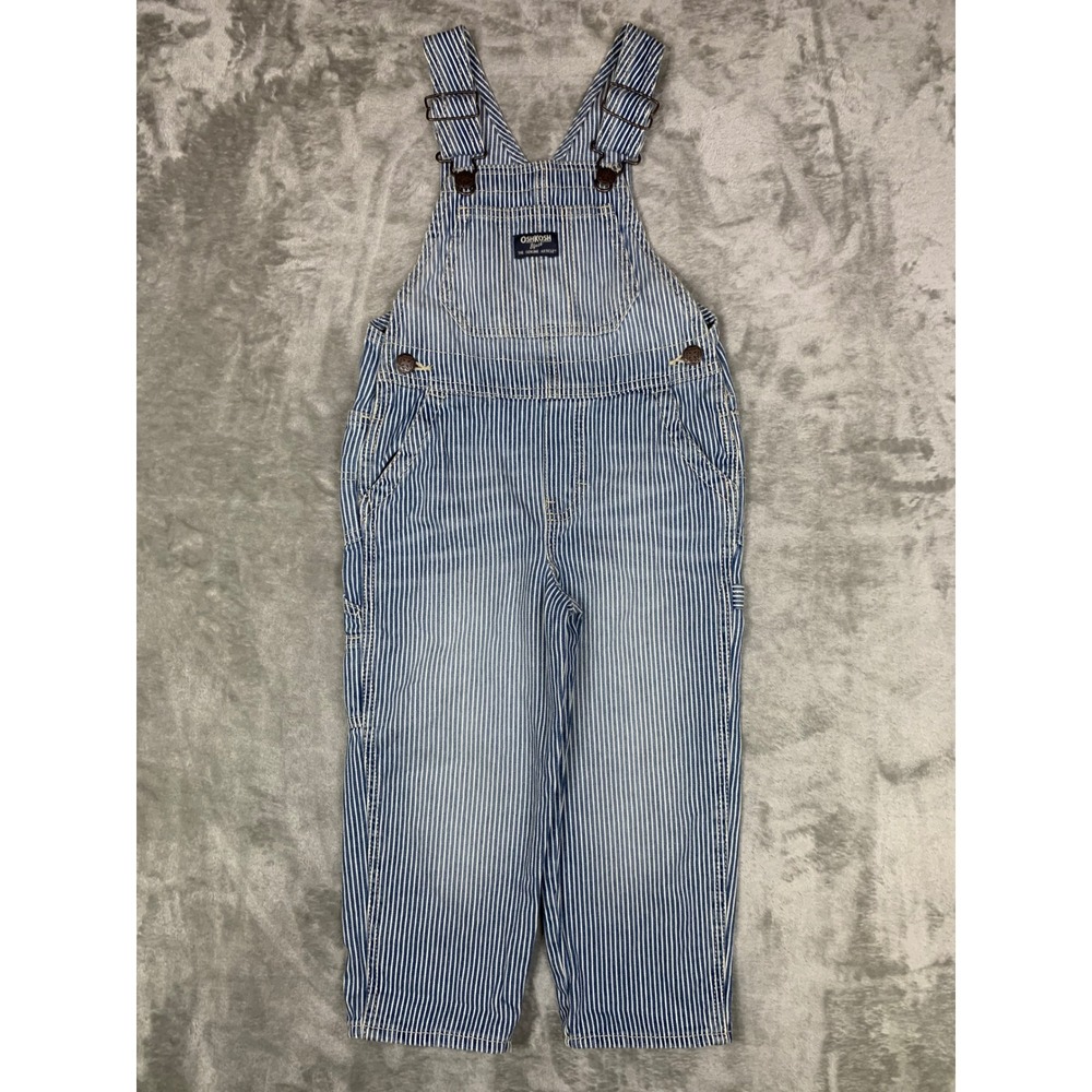 OshKosh Bgosh Kid 4T Blue Hickory Stripe Vestbak Denim Overalls Toddler Railroad
